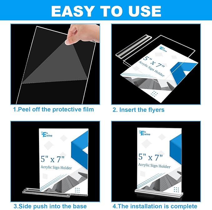 EHWINE 16 Pack Acrylic Sign Holder 5 x 7, Double-Sided Stand up Table Top Sign Holders, Clear Acrylic Picture Frame Menu Flyer Paper Holder Display Stand for Office Business Store Wedding Party