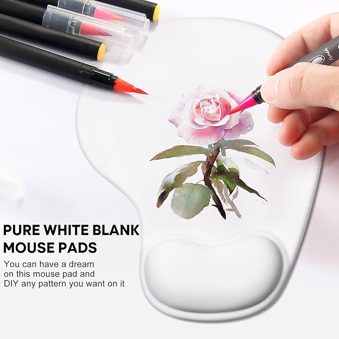 JIKIOU Mouse Pad, 2 Pack Ergonomic Mouse Pads with Comfortable Gel Wrist Rest Support and Lycra Cloth, Non-Slip PU Base for Easy Typing Pain Relief Durable and Easy to Clean Small White