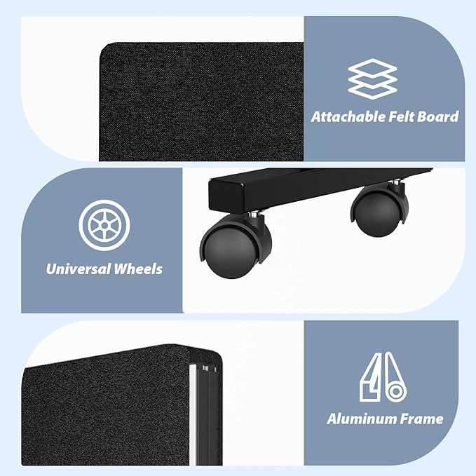 Acoustic Room Divider Privacy Panel with Wheels, 3 Panel Soundproof Room Divider (Aluminum Frame) for Room Partition, Folding Room Dividers Separation Office Cubicle Wall Sound Proof Partition Divider