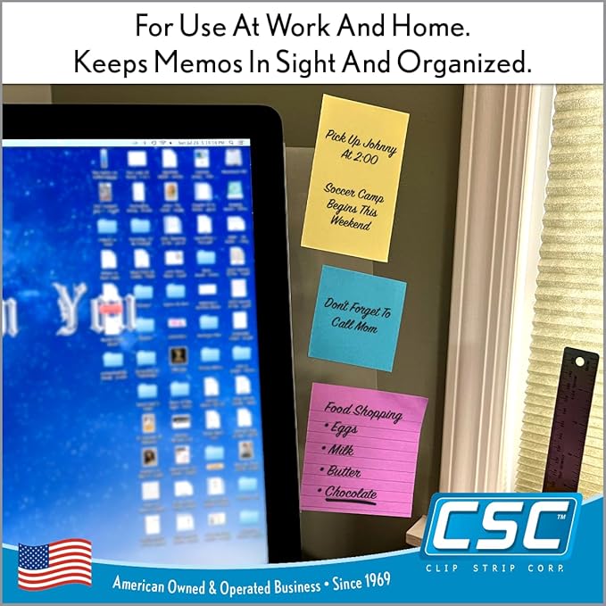 Computer Monitor Memo Board 2 Pack Sticky Note Holder, Semi-Transparent Flexible PVC, Monitor Adhesive Message Boards, Desk Accessories & Workspace Organizers, 12" L x 3" W, Non-Acrylic