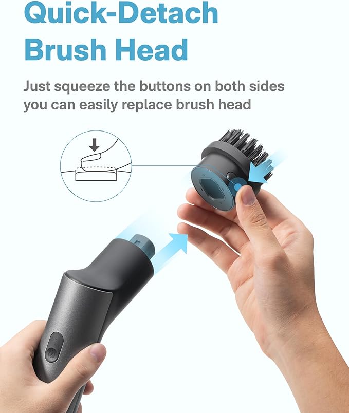 HOTO Electric Spin Scrubber, IPX7 Full Body Waterproof Bathroom Shower Cleaning Brush, Shower Scrubber Brush with Long Handle, 6 Brush Heads, Power Scrubber for Shower, Bathroom, Floor, Tile
