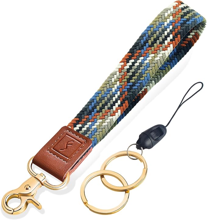 Fishent Stretchy Wristlet Keychain,Braided Cute Wrist Lanyards for Keys, Key Chain Holder for Women Men, Wrist Strap Keychain for Car Keys Phone Camera Wallet ID Badges Card (Denim Multin Color)