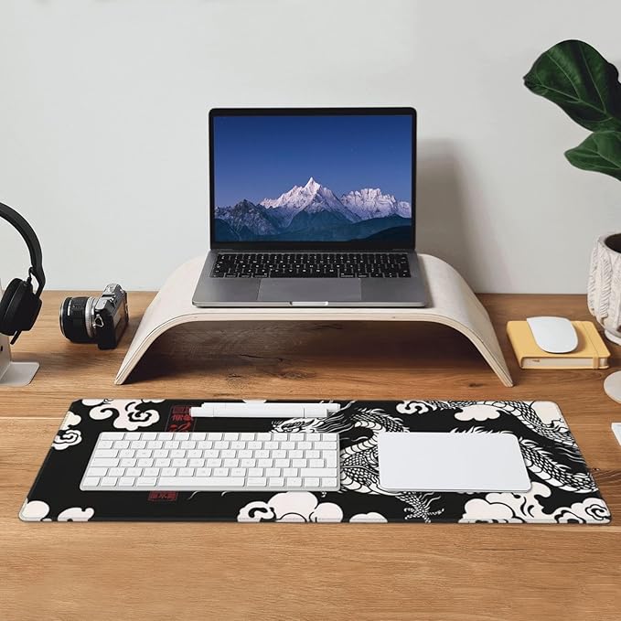 Gaming Mouse Pad Desk Pad,Extended Big Mouse Pad,31.5x11.8 Inch Long Computer Keyboard Mouse Mat Mousepad with 3mm Non-Slip Base and Stitched Edge for Gaming and Office… (Loong)