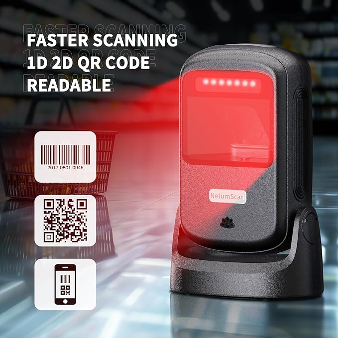 NetumScan Automatic Hands-Free Barcode Scanner - 1D/2D Desktop USB Wired Scanner for Retail Store, Warehouse, Supermarket, POS System, Checkout Counter (Windows/Mac/Linux)