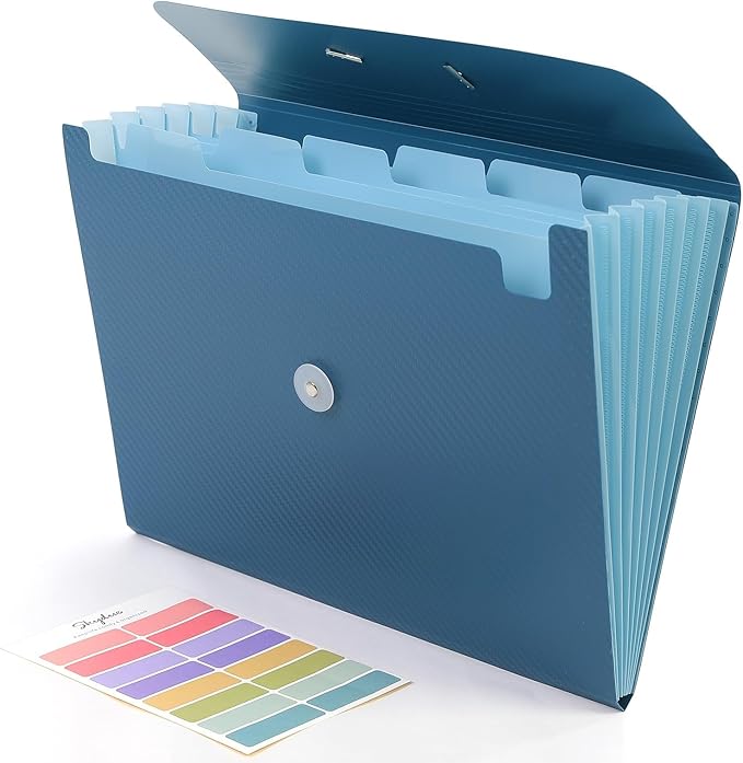 SKYDUE Accordion File Organizer, Expanding File Folder with 7 Pockets, Portable Receipt Paper Documents Organizer, Letter Size Filing Folder School Office Supplies Dark Blue Darkblue