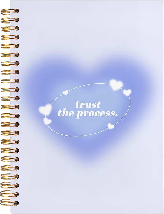 BearCake Trendy Y2K Blue Aura Preppy Notebook Journal, Trust the Process Inspirational Notebooks, Aesthetic Notebooks, Blue Aesthetic Office Supplies, Hardcover Spiral Notebook 5.5x8.3
