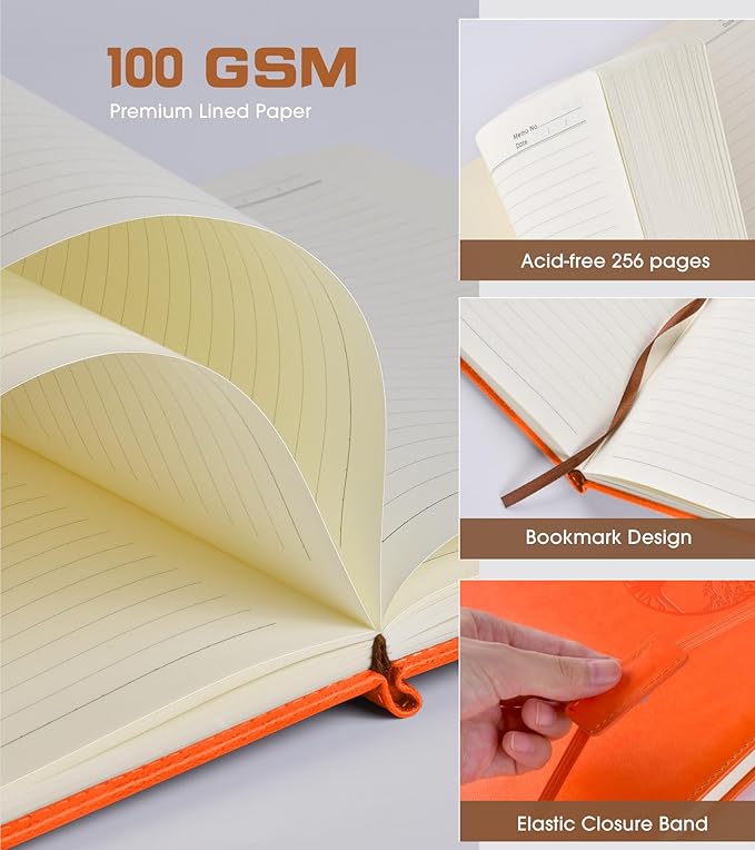 Lined Journal Notebook for Women Men,256 Pages B5 Large Hardcover Leather Journals for Writing,Travel,Business,Work,School,College Ruled Notebooks for Note Taking,Diary Notepad 7.8"×10.2"