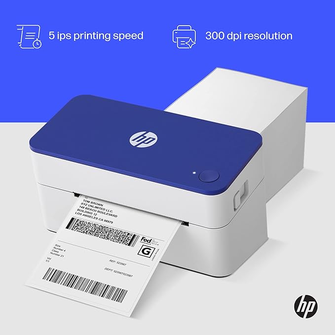 HP Shipping Label Printer, Commercial Grade Direct Thermal, Compact & Easy-to-use, High-Speed 300 DPI, Barcode, Compatible with, UPS, Ebay, ShipStation More, HPKE103, 7.9''x 4.6'' x 4.7'', white