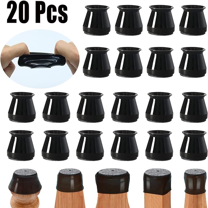 BUMACO Chair Leg Floor Protectors Chair Leg Protectors for Hardwood Floors Silicone Pads Covers to Protect Floors (Black-20 Pcs, Universal S (0.9"-1.29")