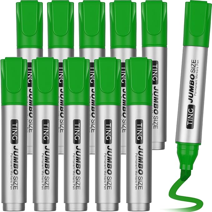 Fuutreo 10 Pack Jumbo Permanent Markers Bulk Large Chisel Tip Permanent Markers Quick Drying Waterproof Big Huge Poster Pens for Office, Logistics Company and More(Grass Green)