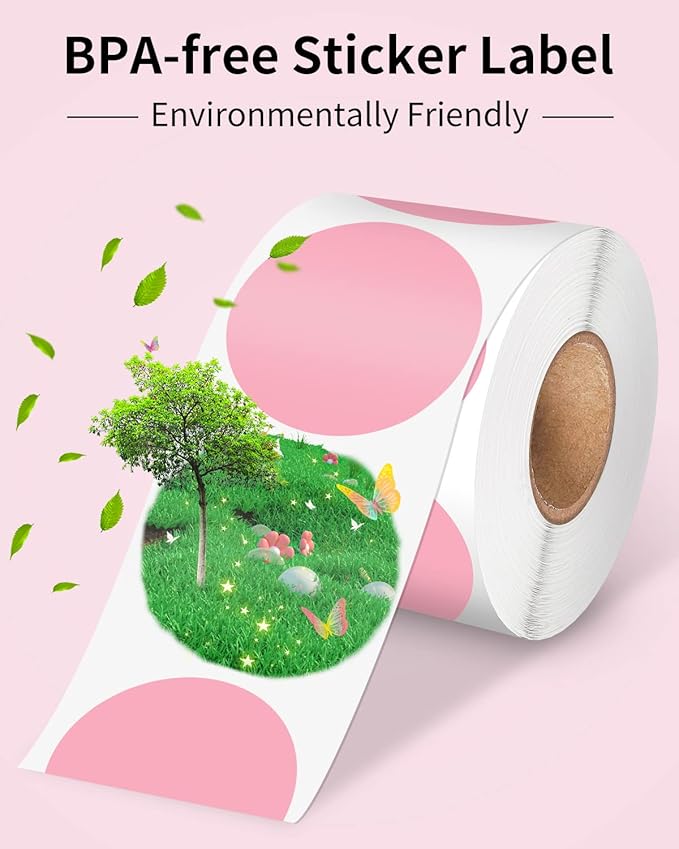 Phomemo 2” Color Circle Thermal Labels, Self-Adhesive Round Sticker Label, Circular Direct Thermal Printer Label for Phomemo 241bt, D520BT, B246D Label Printer, 750 Labels/Roll, Pink
