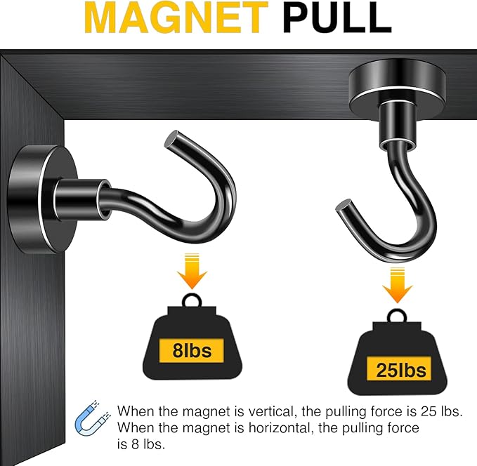 DIYMAG Magnetic Hooks for Refrigerator, Extra Strong Cruise Hook, 30Lbs Heavy Duty Earth Magnets with Hook for Hanging, Magnetic Hanger for Cabins, Grill (60P-Black)