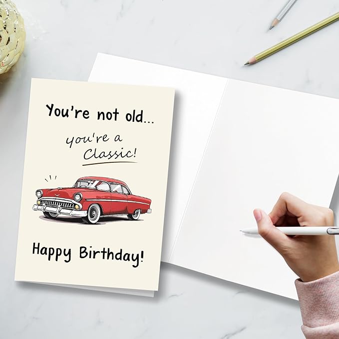 Funny Birthday Card for Him, You Are Not Old, You Are A Classic Card, Vintage Birthday Cards for Men, Classic Car Cards for Dad Husband Grandpa with Envelope