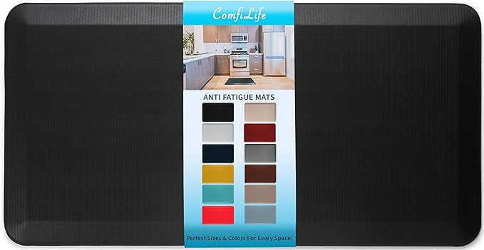 ComfiLife Anti Fatigue Floor Mat – 3/4 Inch Thick Kitchen Mats for Floor, Standing Desk Mat, Kitchen Rug – Comfort at Home, Office – Durable – Stain Resistant – Non-Slip Bottom (24" x 70", Black)