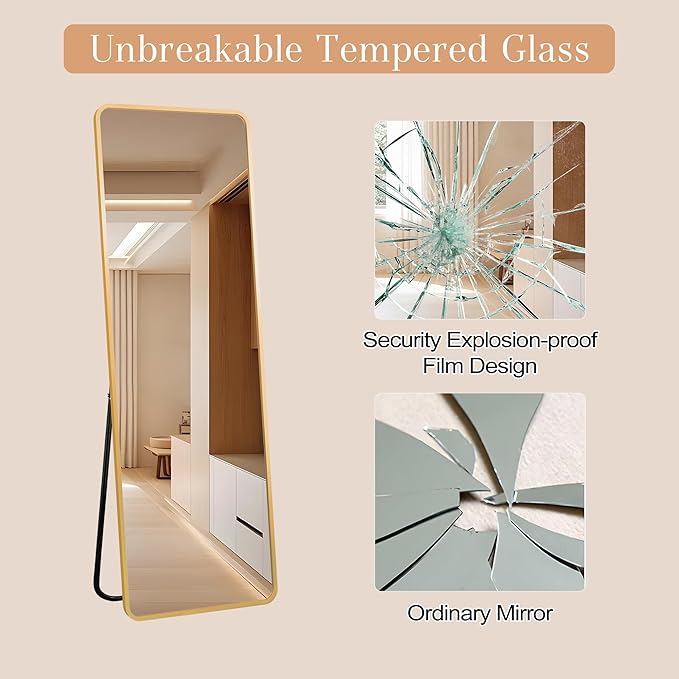 64"x21" Full Length Mirror Rectangle Body Dressing Floor Standing Mirrors for Bedroom & Cloakroom, Gold