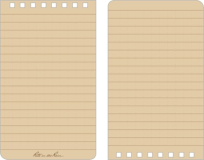 Rite in the Rain Weatherproof Top Spiral Notebook, 3" x 5", Brown Cover, Universal Pattern, 3 Pack (No. 435-3X)