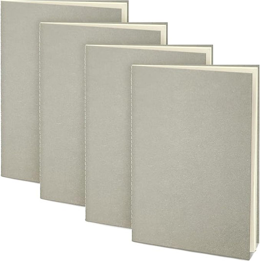 4 Pack Blank Books for Kids - 5.5"x 8.3", 60 Pages - Small Notebooks Bulk, Girls Journals for Drawing & Writing, Sketchbooks w/Soft Cover, Unlined Paper, A5 Travel Size (Dark Grey)