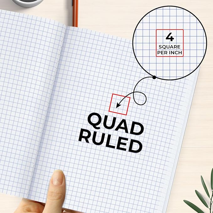 Composition Notebook Graph Paper, 5 Pack, 200 Pages (100 Sheets), Quad Ruled Composition Notebook, 4x4 Grid Graph Paper Composition Book, Assorted Colors, Hard Cover Graph Book, 9-3/4 x 7-1/2