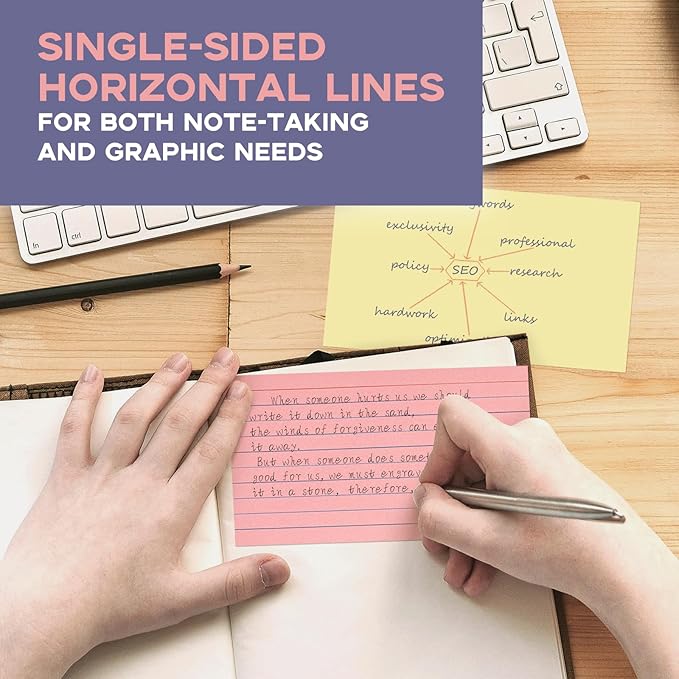 Colored Index Cards 3x5, Goefun Lined Notecards 100Pcs, 4 Color Flsahcards for Studying, Memo Cards, Office Supply, DIY, To Do List, Presentation