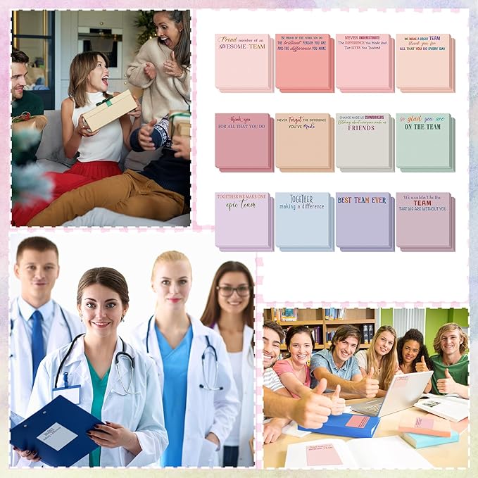 Yinder 24 Pcs Team Sticky Notes Team Appreciation Gifts Bulk Employee Coworker Inspirational Sticky Notes Pad Appreciation Gifts for Teacher Nurse Office Supplies 3 x 3''(Aesthetics,Appreciation)