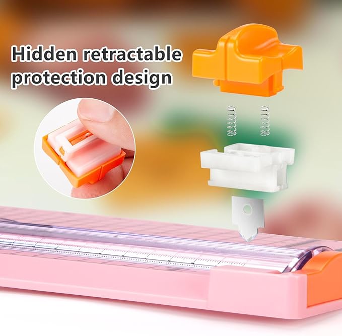 WORKLION Straight Paper Cutter For crafting – Pink 12 Inch Paper Trimmer With Security Safeguard and Side Ruler, Perfect for Cardstock, Coupon,Photos and Crafting Paper.