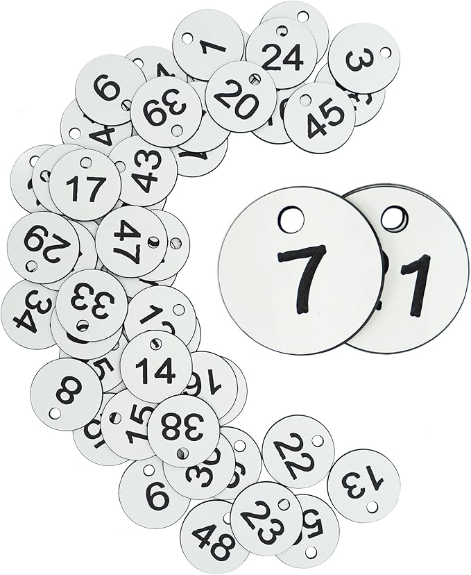 StayMax Plastic ID Number Tags Engraved Tags Key Tags Without Key Rings (1-100, White)
