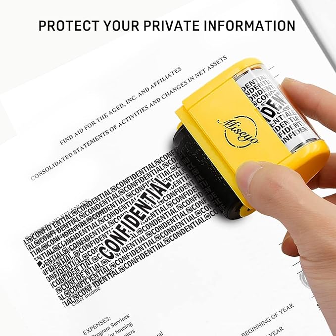 Miseyo Wide Roller Stamp Identity Theft Stamp 1.5 Inch Perfect for Privacy Protection - 3Pack Set (Yellow)