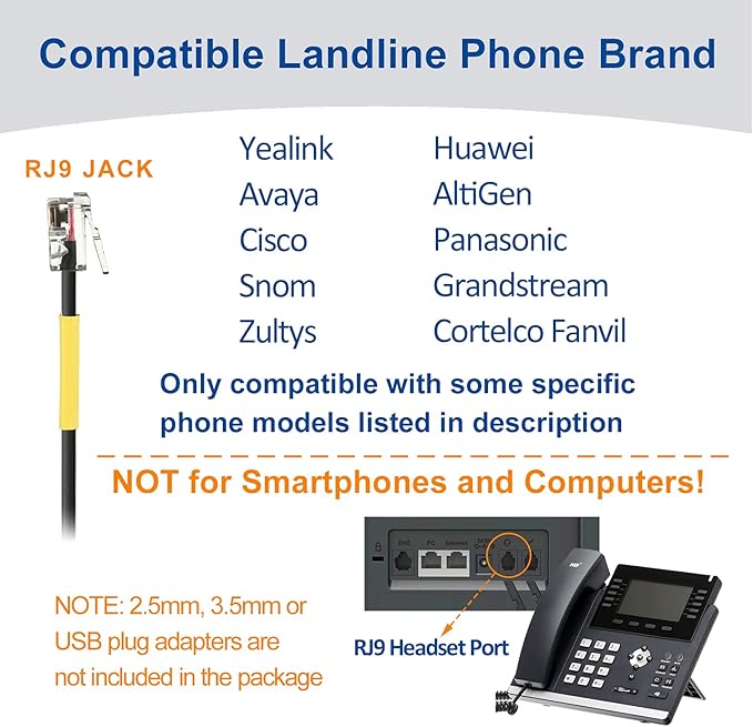 Telephone Headset with Microphone Noise Cancelling, RJ9 Phone Headset Compatible with Volume Adjustment Mute Control Switch for Call Center Office