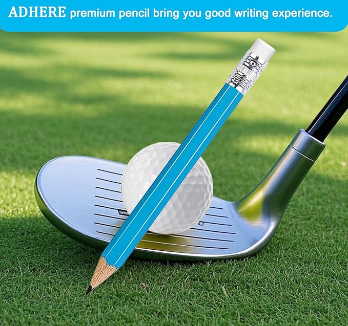 Adhere 25pcs Golf Pencils with Eraser Pre sharpened Hexagon half Wooden Pencils Graphite 2B for Golf Event Scoring,Classroom,Wedding,Company Meetings,Pew, Pocket (Light Blue)