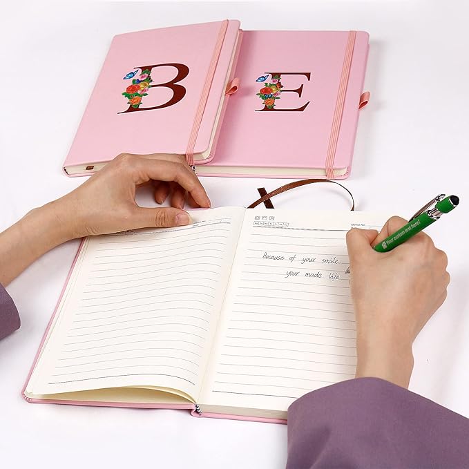 Pink Notebook for Women, 5.7"X8.3" A5 Journal Notebook with Letter Y, Dual-Sided Writing Notebook with Dividers, Cute Leather Journal for Work, Business, School, Meetings, Travelers, Small Notebook