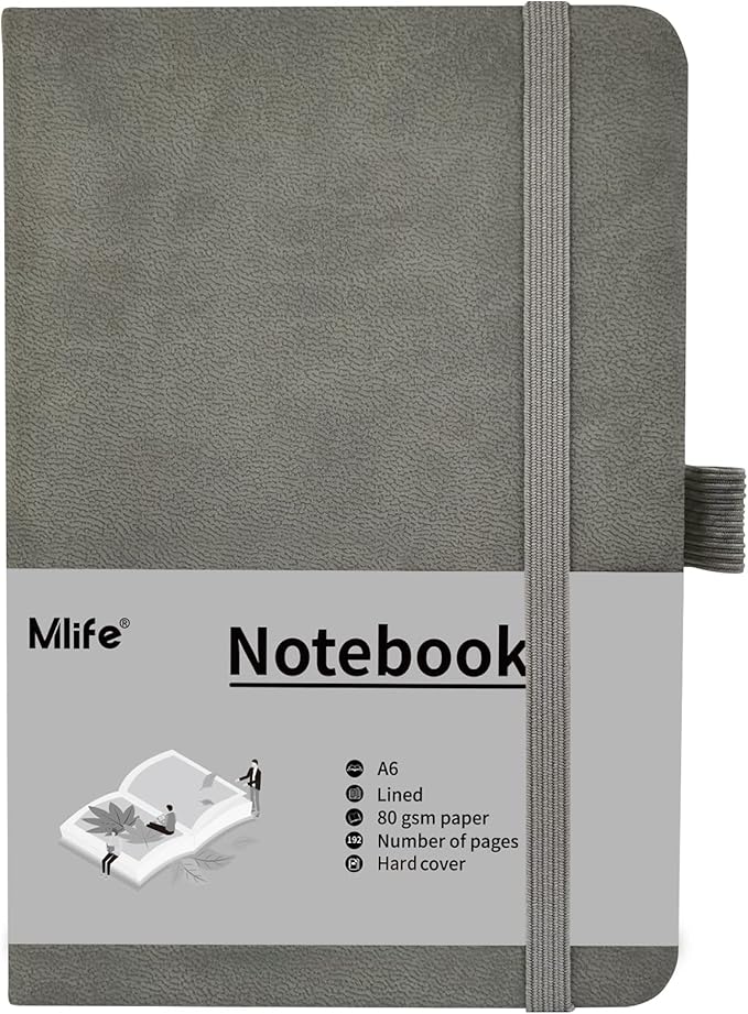 A6 Small Journal Notebook, Lined Pocket Notebook with Pen Holder, Mini Notebook Hardcover, 192 Pages, 3.9 inches * 5.5 inches Jurnal for Women and Man (Grey)