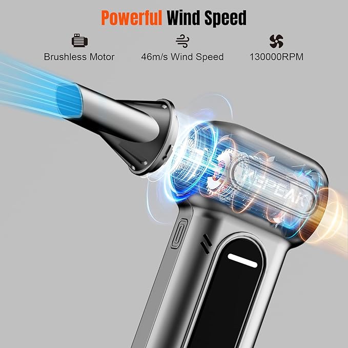 KEPEAK Electric Compressed Air Duster, 130000 RPM Cordless Rechargeable Air Duster for PC Clean, 4 Gear Portable Air Blower for Office, Car, Home, Outdoor-Replace Compressed Air Can