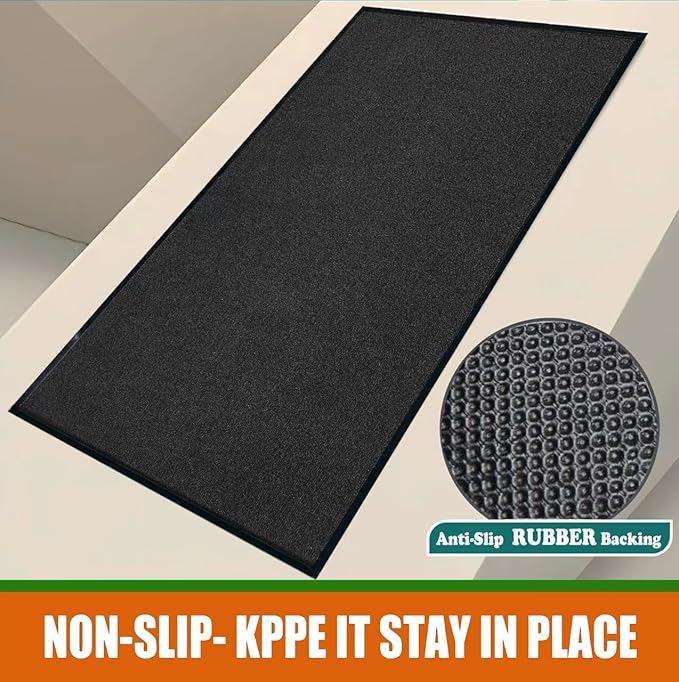 Front Door Mat, 4' x 6' Extra Large Commercial Industrial Rug Heavy Duty Outdoor Indoor Entryway Doormat Low Profile Welcome Entry Door Mat Non Slip Backing for Entrance Home Office,Black