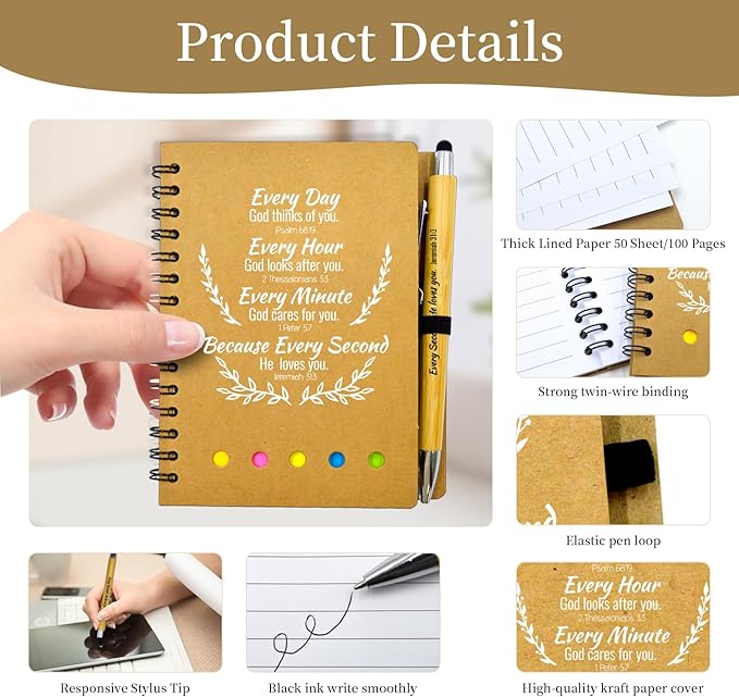 60 Pcs Bulk Christian Gifts Prayer Journal for Woman - 30 Set Religious Notepad with Christian Pen - Bible Notebook - Church Gifts for Mother's Day, Bible Study, and Family Devotions ( Brown )
