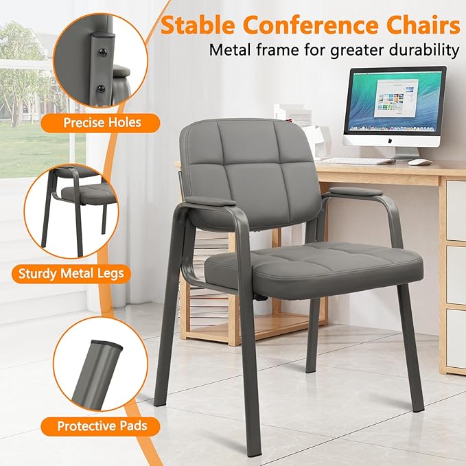 CLATINA Waiting Room Guest Chair with Bonded Leather Padded Arm Rest for Office Reception and Conference Desk(Grey 4 Pack)