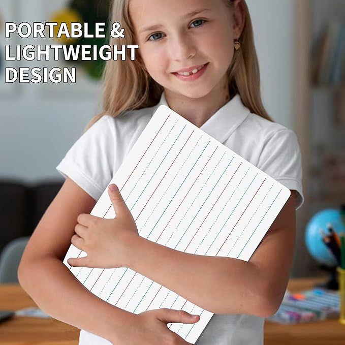 6pack Dry Erase Board 9"x12" with Lines and Blank Surface Learning,Math,Writing - Student,Teacher & Homeschool Supplies Mini Whiteboard Erasers Included Colors pens