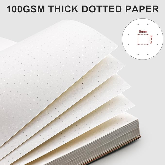 AHGXG Bullet Dotted Journal - Large A4 Notebook Dotted, 8.5''×11'', 320 Pages Dot Grid Notebook, 100gsm Thick Paper, Leather Softcover, with Journal Stencils, Inner Pocket - Green