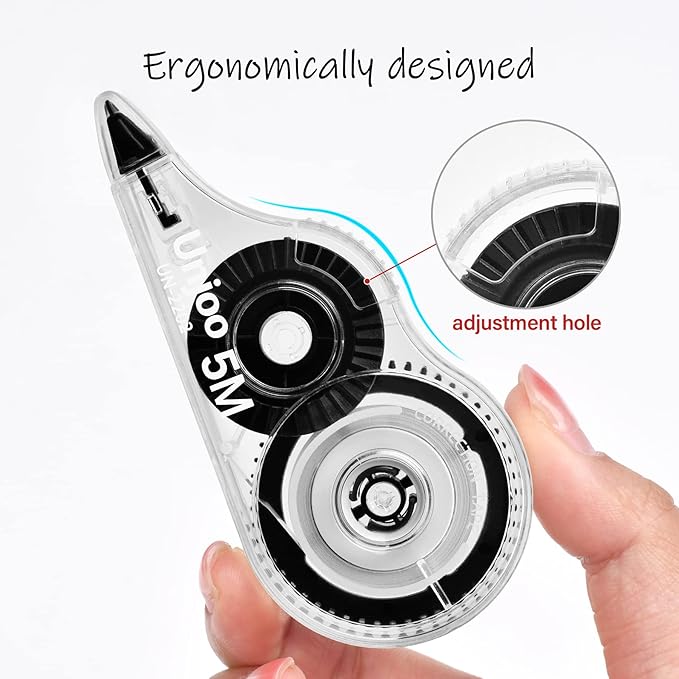 White Correction Tape, Easy To Use Applicator for Instant Corrections Wrong Writing At Any Time, For school, Office (12pack, 5M/196" x 0.2", Black)