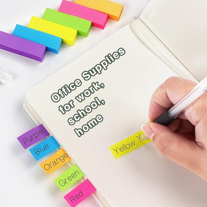 Eastern Wolf 30 Pads 0.5x1.8 Sticky Notes Flags Tabs Page Markers 6 Bright Color Sticky Index Tabs Page Flags 80 Sheet/Pad