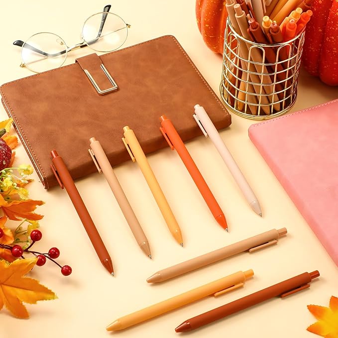 50 Pcs Ballpoint Pens Bulk Retractable Writing 1. 0 mm Black Ink Cute Pens Smooth Writing Color Fancy Gift for Teacher Student Employee Office School Home Baby Shower Supplies (Maple Color)