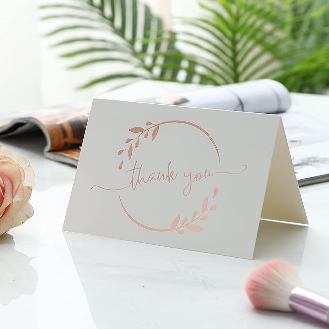 Winoo Design Heavy Duty Thank You Cards with Envelopes - 36 PK - Gold Thank You Notes 4x6 Inches Baby Shower Thank You Cards Wedding Small Business Graduation Funeral Bridal Shower (Rose Gold)