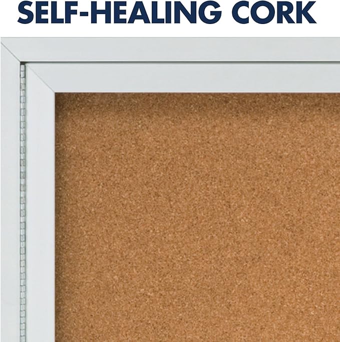 Quartet Cork Bulletin Board, 2 Glass Doors, Enclosed, 4' x 3', Outdoor Message Board, Aluminum Frame (2124)