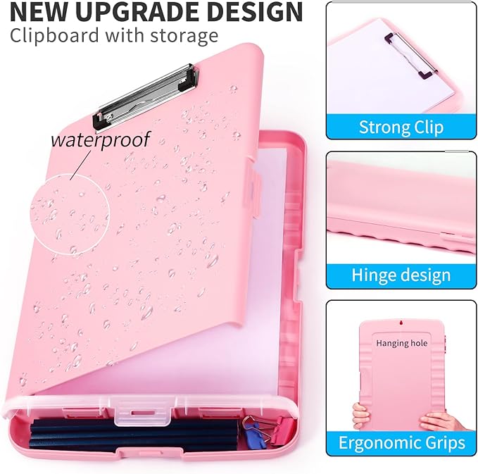Clipboard with Storage, Clip Boards 8.5x11 with Storage, Large Capacity Nursing Clipboards with Pen Holder, Heavy Duty Plastic Storage Clipboard Folder with Low Profile Clip, Side-Opening