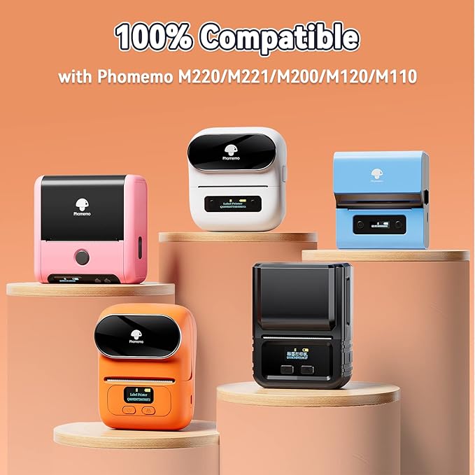 Phomemo Thermal Sticker Label Paper for M120/M110/M220/M221/M150 Label Maker Machine, Multi-Purpose Self-Adhesive Tag 1.96'' x 1.18"(50X 30mm), 230 Labels/Roll,Black on White