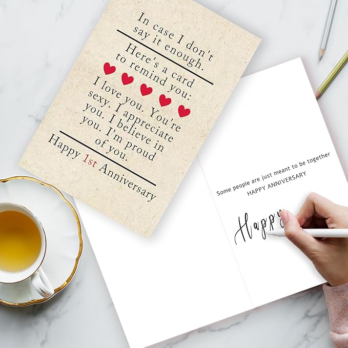 Happy One Year Anniversary Card Gifts for Him Her,Funny 1st Wedding Anniversary Card for Wife Husband,1 Year Anniversary Paper Gifts for Girlfriend Boyfriend,First Anniversary Day Card