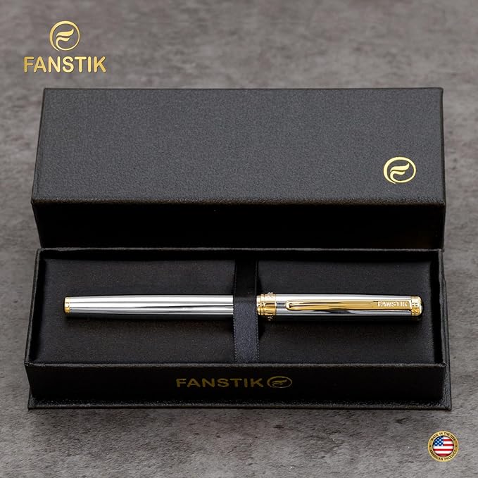 Silver&Gold Luxury Rollerball pen (Made In USA) fancy gift set for women, Real 24K Gold Plating, Professional executive pen gift set for men (Lux Rollerball Silver-Gold)