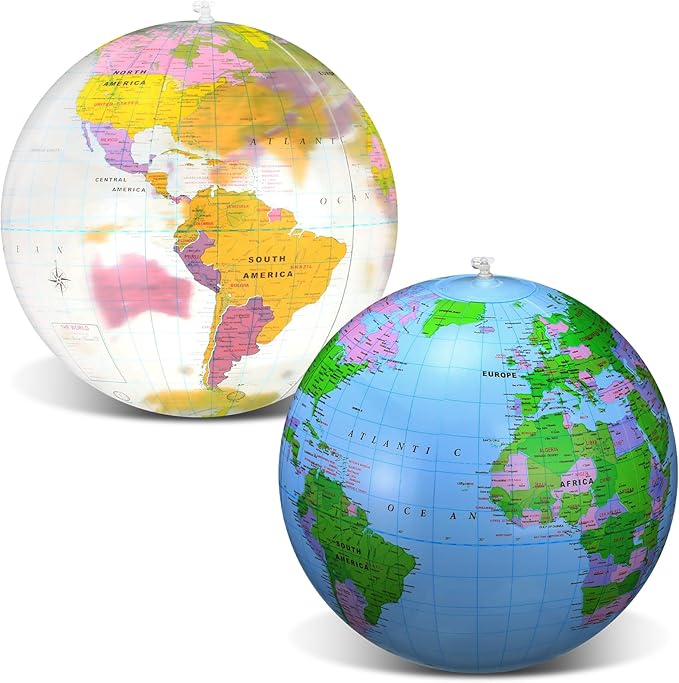 Pangda 2 Pack Inflatable Globe Blow up World Globe Beach Ball Globe for Party Bags, PVC Material