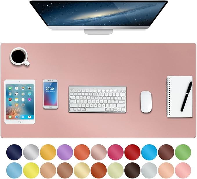 ‎Boutilon Leather Desk Pad 35"x 17" Non-Slip Mouse Pad,Office Desk Mat,Waterprooft PU Leather Desk Blotter,Desk Pad Protector,Desk Writing Pad for Home Office Decor (L-Pink,35"x 17")