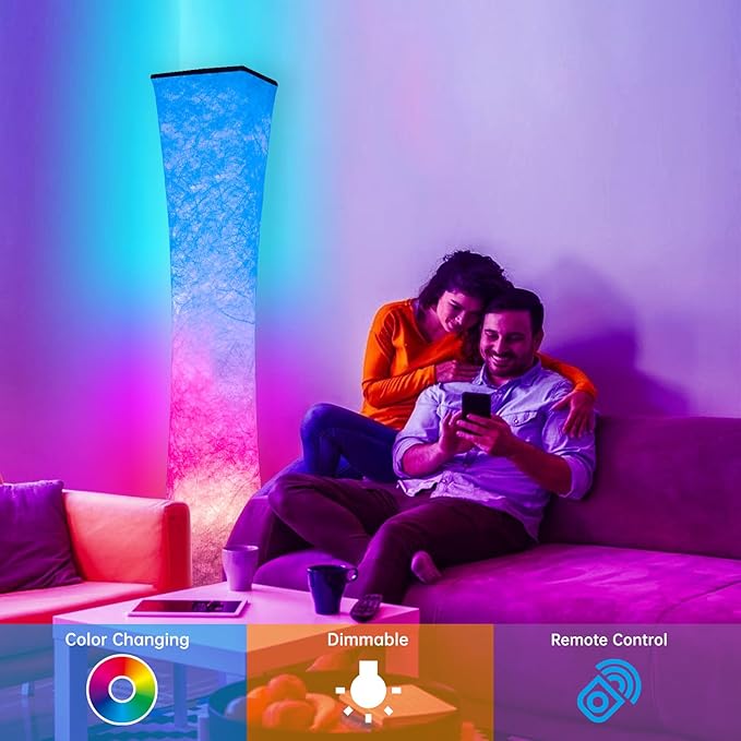 Floor Lamp, Smart Led Lamp RGB Color Changing with APP & Remote Control, DIY Mode, Music Sync Standing Modern Corner Lamp for Living Room Bedroom Game (Square with Stand, 62 inch)