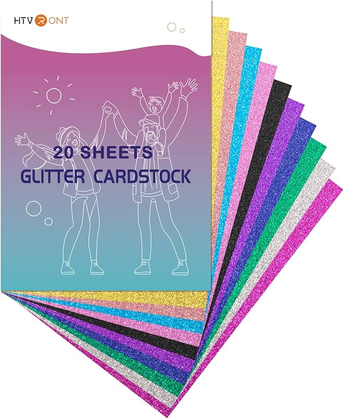 20 Sheets 300GSM HTVRONT Glitter Cardstock Paper - 10 Colors CardStock, A4 Colored Cards Glitter Paper for Craft, Birthday, Scrapbook, Wedding, Sparkly Card, Card Making (Glitter/20 Sheets)